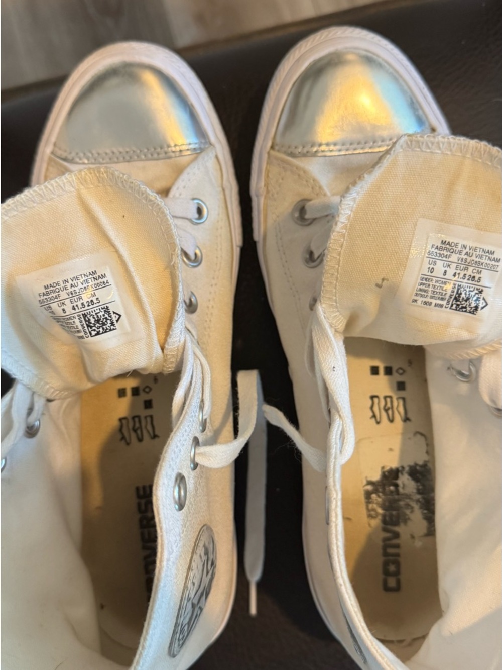 White High-Top Canvas Sneakers with Metallic Silver Toes - Picture 5 of 7